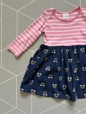 Hanna Andersson|Baby girl/toddler mixed pattern dress w Pink Stripes & Rainbows•